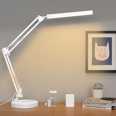 LED mit rundem Sockel, augenschonende Tischlampe mit Schwenkarm, 3 Farbmodi, 10 Helligkeitsstufen, Memory-Funktion, Nachttischlampe, weiße Schreibtischlampe für das Home Office mit USB-Adapter (1/5)