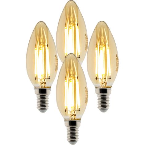 Lot de 4 ampoules Déco filament LED ambrée Flamme 4W E14 400lm 2500KK