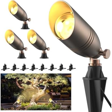 Lot de 4 spots électriques à DEL électriques d'extérieur en laiton massif 12 V basse tension pour cour, arbre et jardin, ampoules MR16 non incluses (classique, lot de 4) (1/5)