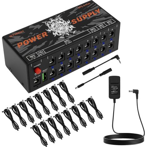 Bloc d'alimentation pour pédale de Guitare 9 V/12 V/18 V 100 mA - 300 mA, 16 Sorties indépendantes, Protection Contre Les Courts-Circuits et Silencieux - Port USB 5 V 1 A Compatible (1/5)