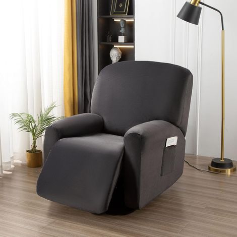 Housse de Fauteuil Relax, Housse de Fauteuil inclinable Haute élasticité pour Fauteuil inclinable 4 pièces avec Poches latérales, Housses de Protection Amovibles et lavables(Gris foncé) (1/5)