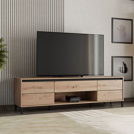 Fernsehtisch Celico, eine Schublade, ein Regal, 2 Türen, 183x40x52h cm Braun Wildeiche (1/5)