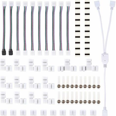 5050 4 Pin RGB LED Light Strip Connector Kit Includes Splitter Cable, Connector Cables for LED Strip, L Shaped Connectors, 4 Pin Male Connectors (1/5)