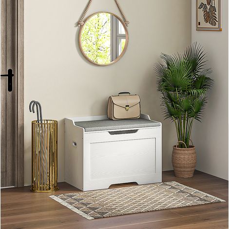 MEUBLIV Banco de almacenaje blanco con cojín gris 75x40x56 cm – arcón 103 L (1/5)