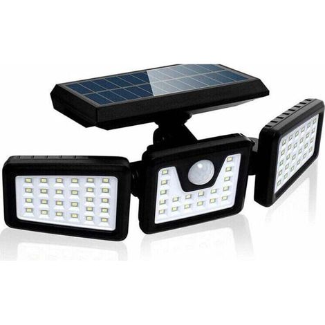 Projecteur Solaire à LED, 70 LEDs Lampe Extérieur Detecteur de Mouvement avec 3 Têtes, Étanche IP67 550LM Spot Solaire Exterieur, BlancFroid 6500K Lumière Solaire Extérieur pour Jardin
