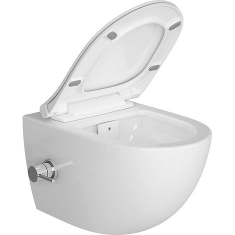 Swiss Aqua Technologies – WC suspendu sans bride avec fonction bidet – Abattant softclose – Céramique blanche – Longueur 54cm – SKU SATINF011RREXPBFC