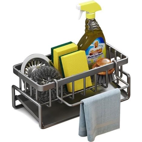 Porte Eponge pour evier Cuisine Organisateur evier Rangement Eponge Cuisine avec Bac de Vidange pour Evier Cusine Plan de Travail (1/4)