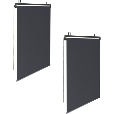 Idmarket – Lot de 2 stores enrouleurs 225 x 120 CM pour pergola – Tissu polyester 180g/m² – Structure fer et aluminium – Réglables manuellement