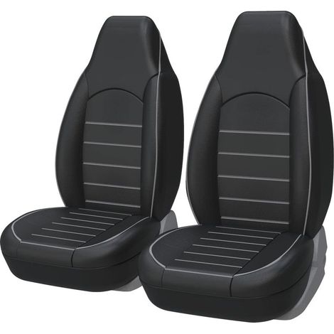 Housse De Siege Avant - Simili-Cuir - Universelle Pour Voiture - Noir Et Gris - Pour 2 Sieges (1/5)