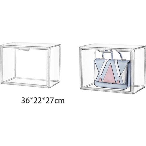 3-teiliges Handtaschen-Aufbewahrungssystem, transparente Acryl-Displaybox, stapelbarer Organizer mit Magnetverschluss (1/5)