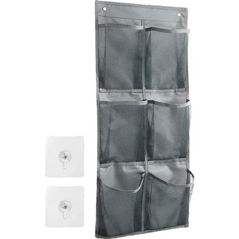 Sac de rangement mural - 6 compartiments - Panier de rangement pour porte, sac de rangement suspendu pour penderie, organiseur mural (gris) (1/5)