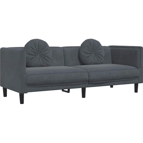 Dreisitzer Sofa mit Kissen in dunkelgrauem Velvet