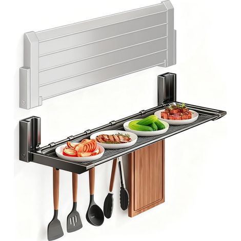 Étagère pliable sans perçage, étagères flottantes de 56 cm, charge de 3 kg, support mural peu encombrant pour cuisine, salle de bain, camping-car, support adhésif puissant pour épices