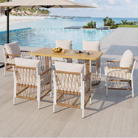 Conjunto mesa y sillas jardín 7 piezas ratán OKMYHOME (1/5)