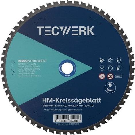 TECWERK Tisch-/Kappkreissägeblatt AD 305mm Z.60 HLTCG Bohr.25,4mm Schnitt-B.2.6mm (1/3)
