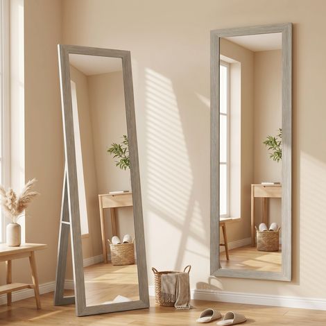 Mirroir plein pied avec cadre et support, en bois et verre, 37x40x155 cm, Gris (1/5)