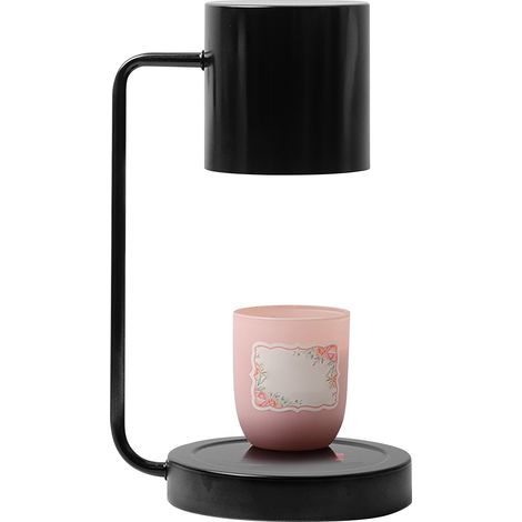 Lampe à cire fondante d'aromathérapie, chauffe-bougie en métal à intensité variable avec minuterie pour chambre à coucher, chevet, noir