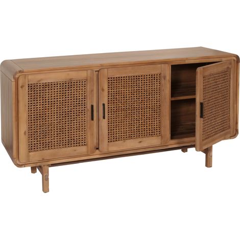 Sideboard HHG-018, Schrank Kommode Highboard Anrichte, Staufächer, Rattan Akazie Massiv-Holz gebeizt 82x160x45cm 38kg