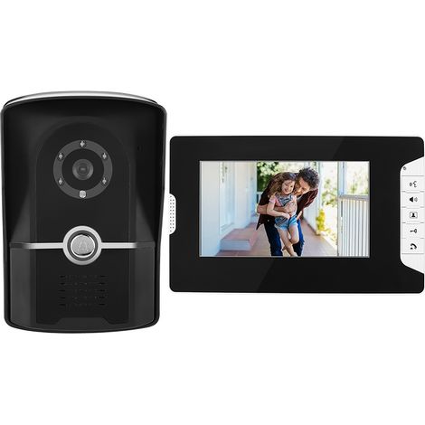 Interphone vidéo LCD HD 7 pouces avec sonnette, portier, moniteur de domicile et caméra extérieure (prise UE) (1/5)
