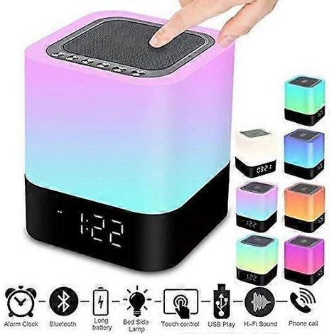 Enceinte Bluetooth sans Fil avec Contrôle Tactile LED Multicolore Lampe de Chevet Rveil Lecteur MP3 Haut-Parleur (1/5)