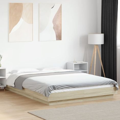 Estructura cama con luces LED madera roble  140x190 cm