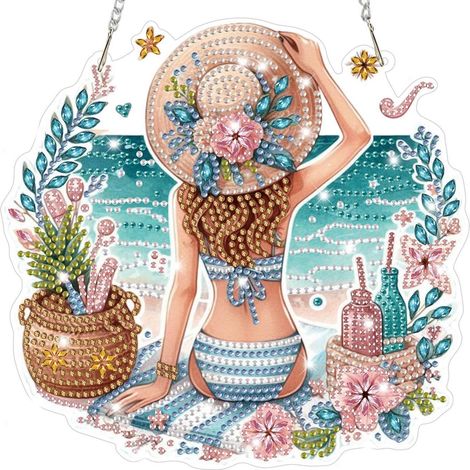5D Diamond Painting Fensterbild Strandurlaub Hängendes Ornament Bastelset für Erwachsene