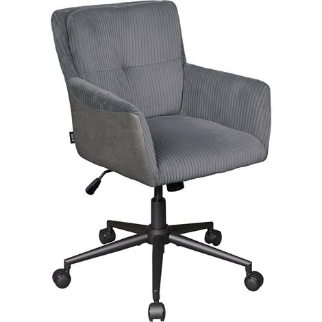 Chaise de coiffeuse DEVAISE avec roulettes silencieuses, chaise pivotante réglable en hauteur en tissu velours côtelé, facile à monter, gris anthracite (1/5)