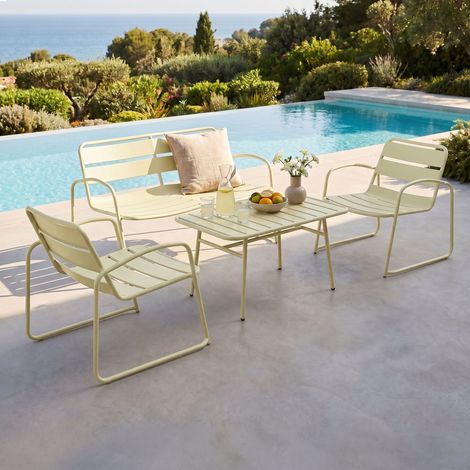 Salon de jardin 4 places lounge en métal crème - BACA (1/5)
