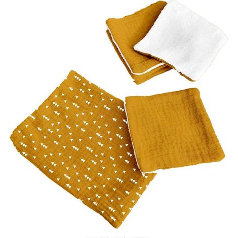 Paris Prix - Lot De 5 Débarbouillettes Bébé pochon 11cm Moutarde (1/4)