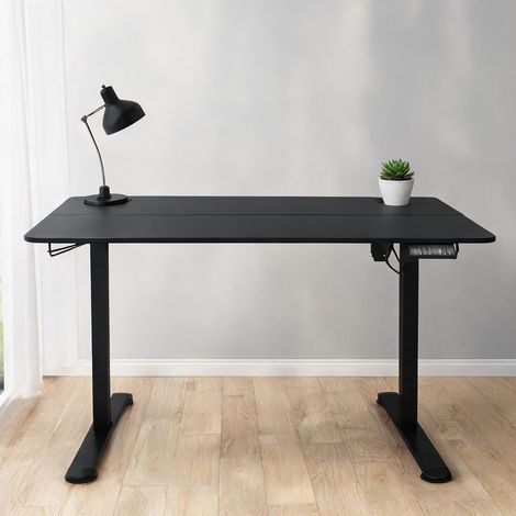 Bureau assis-debout électrique 140 x 70 cm panneaux en plywood (1/5)