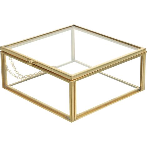 Boîte à Bijoux en Verre Transparente et Alliage Doré, Rangement Décoratif Couvercle, pour Petites Bagues et Pendentifs, Organiseur Maison Élégant, Coffret de Stockage Multifonction (1/5)