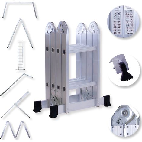 Masko® 6in1 Mehrzweckleiter ALU Anlegeleiter Klappleiter Stehleiter Aluminium verschiedene Modelle - auch mit Plattform 4x2 Stufen (1/5)