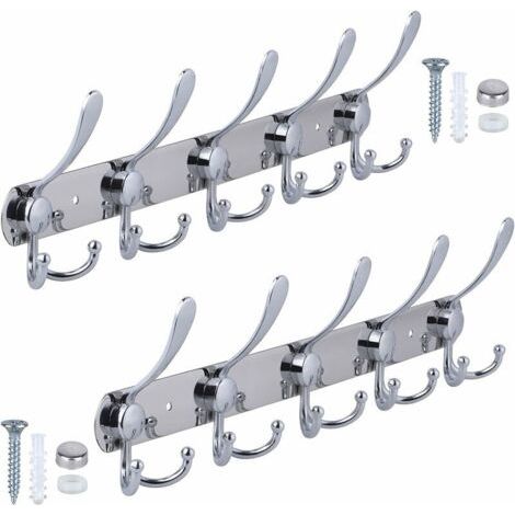 -Porte Manteau Murale en Acier Inoxydable, Crochet Mural Argent (15 Crochets, 2 Packs) (1/5)