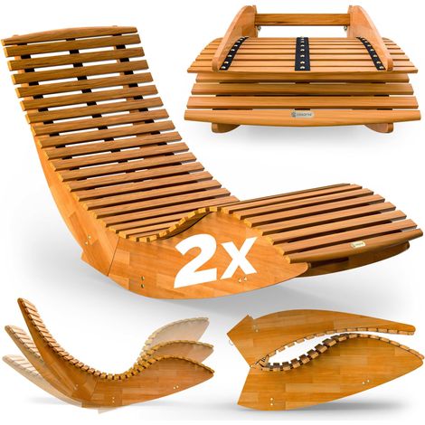 Casaria – Chaise longue à bascule en bois d'acacia FSC – Ergonomique et pliable – Capacité de charge 160kg – Dimensions 154x60x78cm