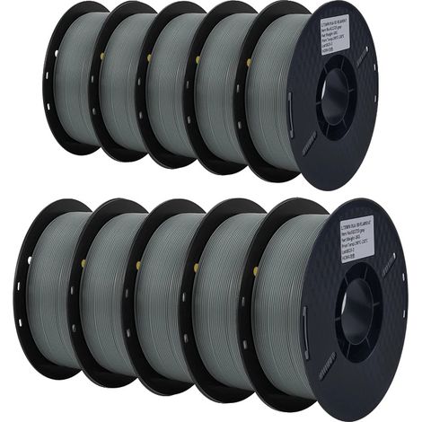 Filamento PLA per stampanti 3D, diametro 1,75 mm, rotolo da 1 kg, 10 kg PLA grigio (1/2)
