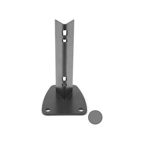 Cloture & Jardin – Platine poteau à encoches en acier galvanisé – Thermolaquage gris anthracite – Dimensions 110x135mm – Fixation par boulonnage