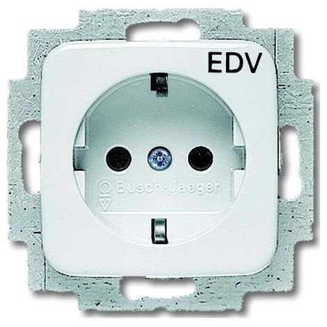 BUSCH-JAEGER 20EUC/DV-214 SCHUKO-STECKDOSEN-EINSATZ MIT AUFDRUCK EDV, ALPINWEIß, REFLEX SI 2011-0-3074