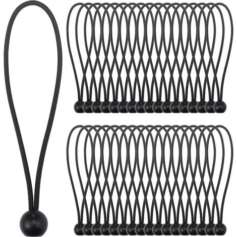 Tendeur de tendeur UlisemBungee, 35 tendeurs de tendeur noirs (20 cm), corde élastique pour bâche, crochet élastique portable robuste pour bannières, bâches, tonnelles, tentes (1/4)