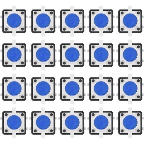 Bouton poussoir tactile LED bleu 12x12x7.3mm, 20 pièces, interrupteur momentané pour projets électroniques (1/5)