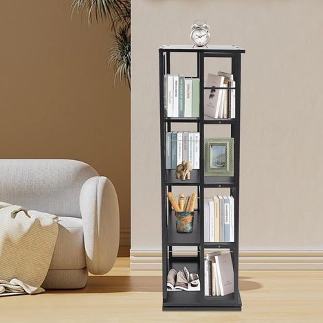 Étagère de bibliothèque rotative à 4 niveaux, 40x40x134cm étagère de rangement moderne, étagère de rangement multifonction à structure ouverte verticale, noir (1/5)