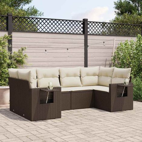 vidaXL Set Divano da Giardino 6 pz con Cuscini Marrone in Polyrattan (1/3)