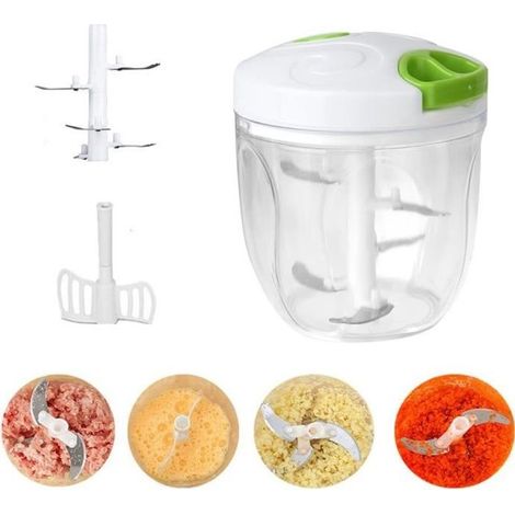 Hachoir Manuel de 5-Lames à Viande - Fontic - Mini - Plastique ABS - 900ml - Blanc - Coupe - Amovible (1/4)