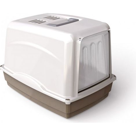 10582 Maison de toilette chats VICKY porte basculante 54x39x39 cm charbon actif Couleur: Gris