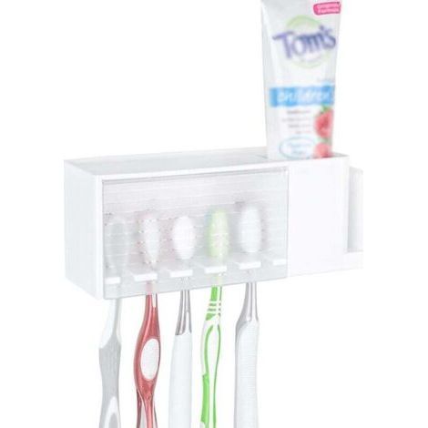 Porte-Brosse �� Dents Autocollant Multifonctionnel, Porte-Brosse �� Dents Mural avec Couvercle, Bo��te de Rangement de Dentifrice et Brosse �� Dents pour Salle de Bain (Blanc)