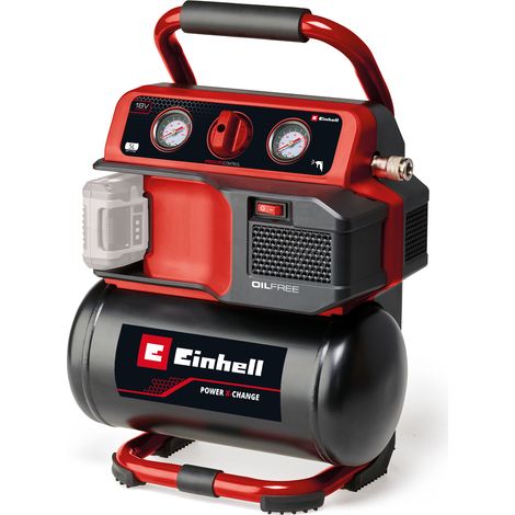 Einhell Compresseur sans fil TE-AC 18/75 Li OF-Solo PXC (18 V, 8 bar max., cuve de 5 l, capacité de pompage de 75 l/min, 2 manomètres, sans lubrification, sans batterie)