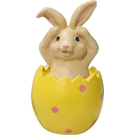 Décoration de Pâques Lapin Assis sur Œuf - Cadeau Enfant et Ami, Lapin en Résine Décoratif (1/5)