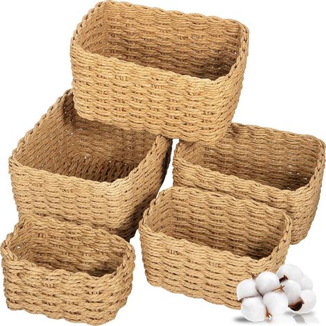 5er-Set Aufbewahrungskörbe aus Papierseil – Stapelbare Körbe für Bad, Küche, Wohnzimmer und Schlafzimmer, Dekorativer Organizer (1/5)