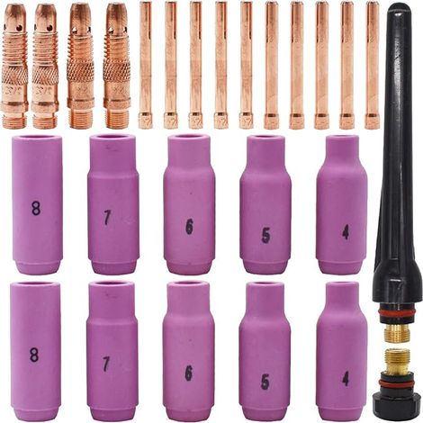 Tig Welding Torch Kit, Tianher 26 Pieces Tig Cup Gas Lens TIG Fit WP-17 WP-18 WP-26 SR-17 SR-26 Welding Accessories Consumables. (1/4)