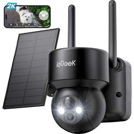 ieGeek 2K Solar Überwachungskamera Aussen akku 355°/120° PTZ solar Kamera WLAN Outdoor mit LED-Licht Humanoiderkennung/PIR-Erkennung 2-Wege-Audio IP66 Cloud/SD Einfach zu verwenden Alexa Schwarz (1/5)
