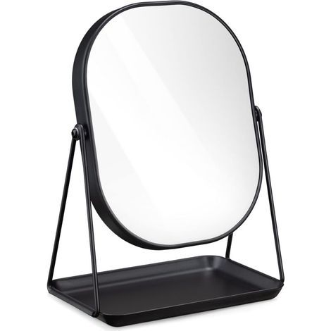 Miroir Cosmétique avec Plateau - Miroir à Poser 18 x 22,6 cm pour Maquillage avec Plateau à Bijoux - pour Chambre Coiffeuse Salle de Bain, 2x agrandissement (1/5)